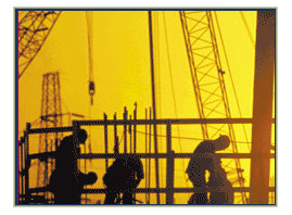 3 men working working at construction site with yellow background.